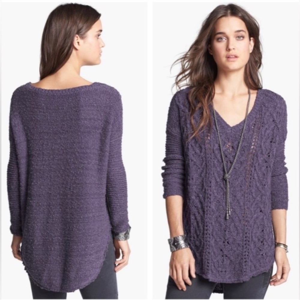 Free People Cross My Heart Cable Knit Sweater Size M raw hem